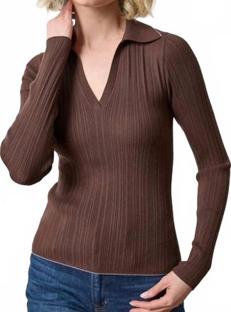 Lilla P Rib Henley Sweater In Mink