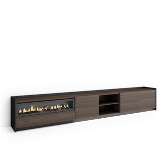 Skraut Home Mueble tv efecto madera roble negro 310x37x50cm chimenea efecto fuego