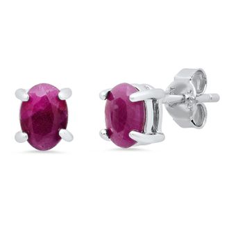 MAX + STONE Sterling Silver 5mm Gemstone Oval Stud Earrings with Push Backs
