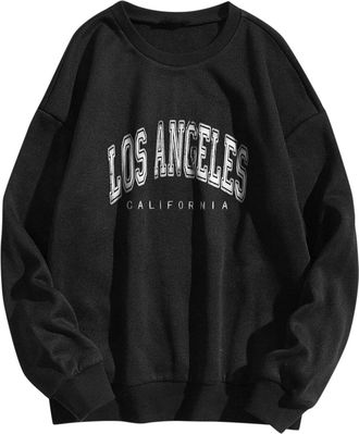 Generic Casual Los Angeles Sweatshirt Printed Crewneck Cotton Long Sleeves Tops Ladies Sweatshirt Club Basic Tee Shirt Casual Jumper Tops fit Teenage Girl Bla