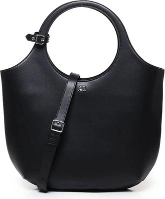 Courr&egrave;ges Medium Grained Leather Bag - Dames - Handtassen - Zwart - ONE Size - Leer - Tassen