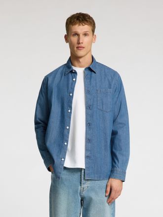 Selected Langarmhemd SELECTED SLHREGCARLO DENIM LS SHIRT NOOS, Herren, Gr. XXL, N-Gr, blau (medium blau denim), Web, Obermaterial: 100% Baumwolle, unifarben, r