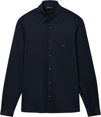 Emporio Armani Casual Shirts, male, Blue, Size: 2XL Lyocell Button-Down Shirt