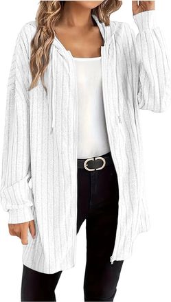 Generic Zip Up Hoodie Women, Womens Cardigans Knitted Jacket Longline Hooded Sweatshirt Drawsting Long Coat Loose Jumper Ladies Winter Fall Warm Outwear Casua