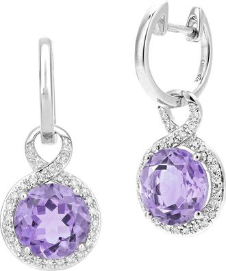 Jewelco London 9ct White Gold 17pts Diamond 3.4ct Amethyst Drop Earrings - DE1AXL680WAM