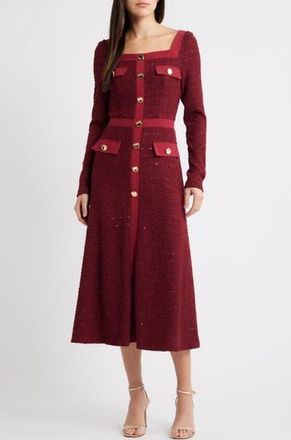 Black Halo Chiara Sequin Long Sleeve Midi Dress in Ravishing Rouge at Nordstrom Rack, Size 2