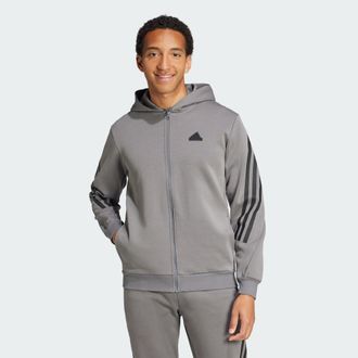 adidas Mens Future Icons 3-Stripes Full Zip Hoodie - Grey Cotton - Size Small