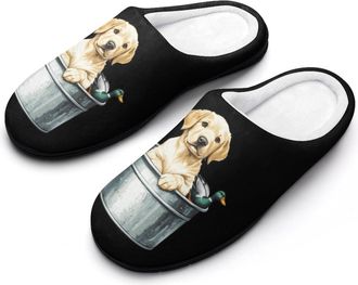 Generic Labrador Retriever Puppy Duck Cotton Womens Slip-on Slippers Winter Warm House Shoes with Rubber Sole for Home Office Hotel