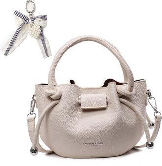 Generic Casual Hobo Crossbody Bags for Women, Lightweight Vegan Leather Shoulder Purse, Ladies Retro Bucket Handbags for Work Travel Daily (Lychee beige,21 * 