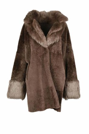 MySkin Brown Shearling Coat with Wide Collar