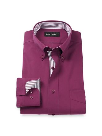 Paul Fredrick Taillored Fit Non Iron Pinpoint Oxford Weave Dress Shirt with Trim in Burgundy at Nordstrom, Size 15.5 - 32