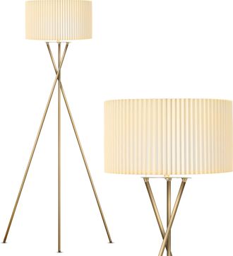 Brightech Jaxon LED Floor Lamp - Pleated Shade in Brass