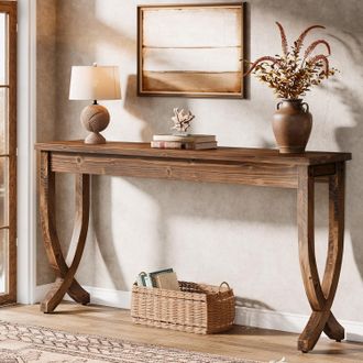 Tribesigns Tavolo Consolle In Legno Massello Da 160 Cm, Tavolo Da Ingresso In Stile Rustico, Tavolo Lungo Per Soggiorno, Corridoio, Ingresso, Foyer, Marrone