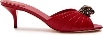 Valentino Garavani Pas De Chat Embellished Gathered Leather Mules - Red - 40 (IT40 / UK7)