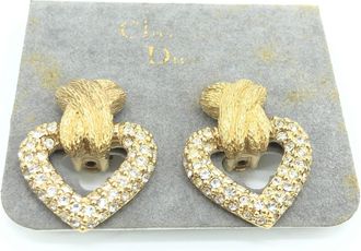 Dior Gold Heart Earrings With Womens Crystals (Pre-Owned)