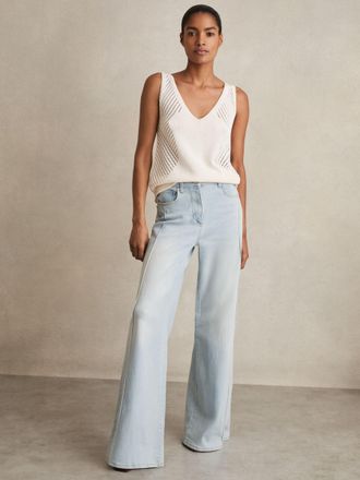 Reiss Light Blue Stretch-cotton Wide-leg Jeans, 28R