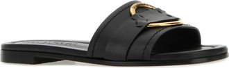 Moncler Womens Black Leather Bell Slippers 999 Flat Shoes