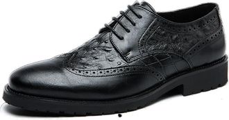 Generic Oxford Formal Shoes for Men Lace Up Wing Tip Patchwork Derby Shoes Leather Anti-Slip Rubber Sole Block Heel Prom(Black,9.5 UK)