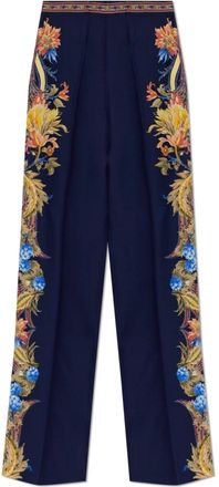 Etro Zijden Pliss&eacute;e Broek - Dames - Wijde Broeken - Blauw - M - Broeken