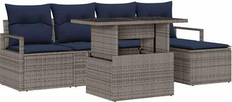 vidaXL Conjunto De Sof&aacute; De Jard&iacute;n 6 Uds. Gris Y Azul Marino Vidaxl