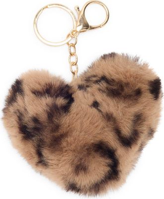 BP. Fuzzy Leopard Faux Fur Heart Bag Charm at Nordstrom