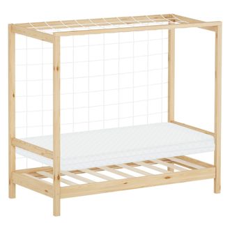 ML Design Ml-design - Cama Infantil 70 X 140 Cm En Forma De Porter&iacute;a De F&uacute;tbol Con Colch&oacute;n 10cm Madera De Pino Color Natural, Cuna Individual Para Ni&ntilde;o Con Somi