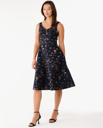 Kate Spade New York Womens Full Bloom Metallic Grace Dress - Dark Blue - Size 16 UK