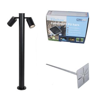 QAZQA Qazqa Moderno L&aacute;mpara De Pie Para Exterior Negra 80 Cm Ip44 Regulable 2 Luces - Duo Acero Alargada Adecuado Para Led Max. 2 X 35 Watt