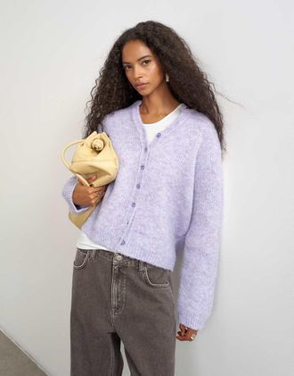 Topshop cardigan lavorato a maglia effetto peloso in pervinca-Blu