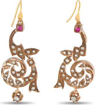 Luxury Bazaar Antique 9K Rose Gold 1.0ct Diamond and Ruby Drop Earrings MF07-081926