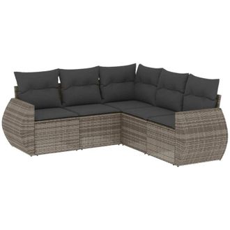 vidaXL Juego De Sof&aacute;s Jard&iacute;n Con Cojines 5 Pzas Rat&aacute;n Sint&eacute;tico Gris Vidaxl