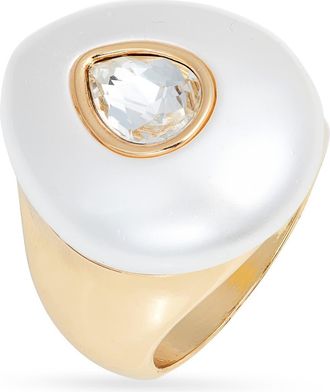 Nordstrom Crystal & Resin Pear Cocktail Ring in Clear- White- Gold at Nordstrom, Size 8