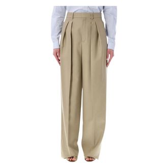 Saint Laurent Tailored pantalon van wol- en zijdecanvas - Dames - Broeken - Beige - Maat: M Zijde