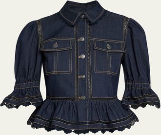 Cinq &agrave; Sept Guipure Lace Denim Jacket