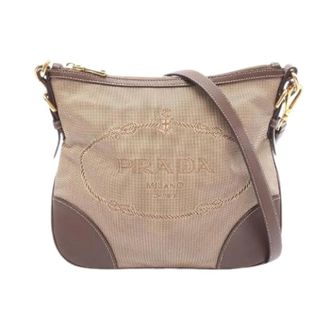 Prada Pre-owned Shoulder Bags, female, Beige, Size: ONE SIZE Pre-owned Logo Jacquard Canvas Leather Shoulder Bag