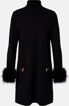 Valentino VLogo feather-trimmed turtleneck minidress