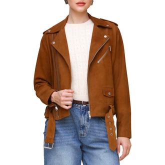 Avec Les Filles Belted Suede Moto Jacket in Camel at Nordstrom Rack, Size Xx-Small