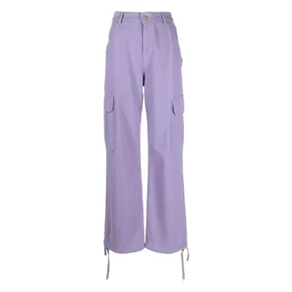 Moschino Wide Trousers, female, Purple, Size: 2XS Logo-Patch Cotton Cargo Trousers