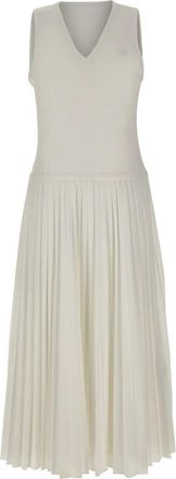 Lacoste Lange Mouwloze Jurk met Plooiing - Dames - Maxi kleedjes - Wit - S - Polyester - Kleedjes