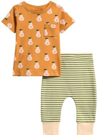 Little Green Radicals Kids Summer Pears Organic Cotton Top & Pants Set in Gold at Nordstrom, Size 12-18M