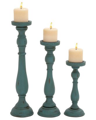 UMA Enterprises Inc. Set Of 3 Distressed Turned Decorative Candle Holders