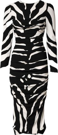 Dolce & Gabbana Black White Zebra Viscose Sheath Midi Womens Dress