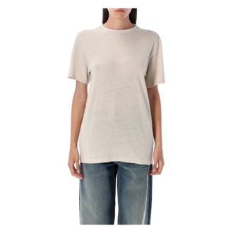 Isabel Marant T-Shirts, female, Gray, L, Ecru Linen Loose-fit T-shirt