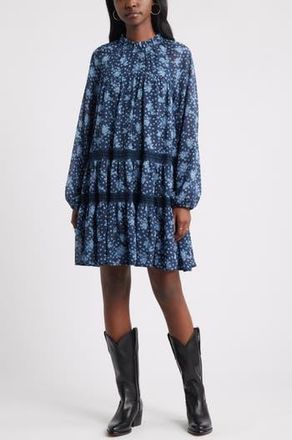 Treasure & Bond Floral Print Ruffle Long Sleeve Dress in Navy- Blue Elisa Ditsy at Nordstrom Rack, Size Medium