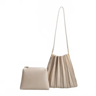 Melie Bianco Womens Carrie Pleated Vegan Leather Shoulder Bag In Bone
