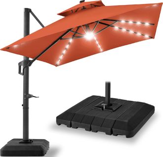 Best Choice Products 12x12ft 2-Tier Square Outdoor Solar LED Cantilever Umbrella w/ 360-Rotating Base