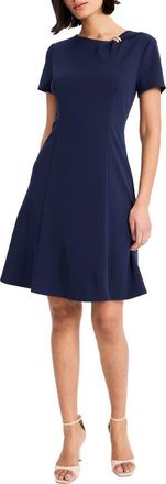 Maggy London Short Sleeve Fit & Flare Dress in Navy Blazer at Nordstrom, Size 12