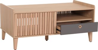 Hhg Mesa De Centro Hhg 413, Mesa De Sal&oacute;n, Mesa De Sof&aacute;, 52x114x59cm, Beige, Caj&oacute;n Gris