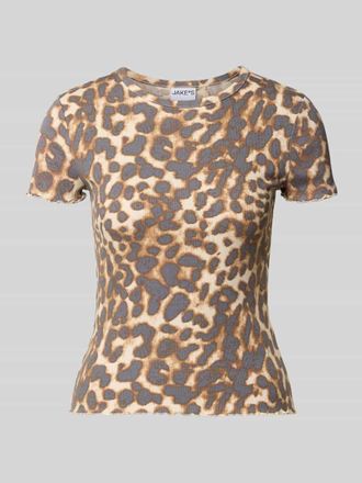 Jake*s Casual T-Shirt im Allover-Look mit Rundhalsausschnitt in Schoko, Gr&ouml;&szlig;e XXL