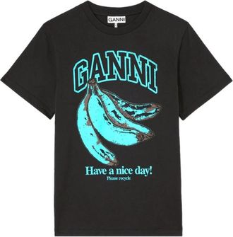 Ganni T-shirt met grafische print - Dames - T-shirts - Zwart - L - Katoen - Tops